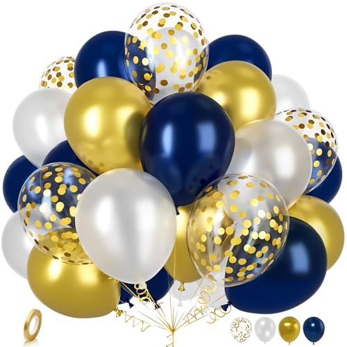 Ousuga - Palloncini in lattice blu navy e oro, 30 pezzi, 30 cm, blu scuro, bianco, oro metallizzato, set di palloncini in lattice, per uomini e donne, compleanni, matrimoni, baby shower, battesimi