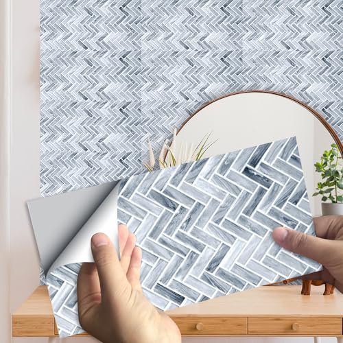 Pavimento pvc Adesivo Strisce Grigie Blu Piastrelle Adesive Cucina Decorazione da Parete Piastrelle Adesive Bagno Impermeabile Paraschizzi Cucina Adesivo Mattonelle Adesive 10 Pezzi/20x40cm