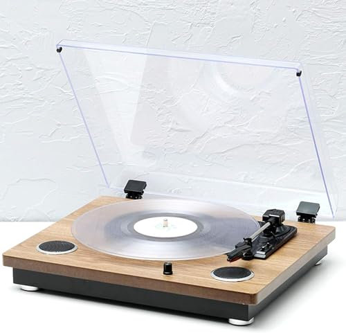 Giradischi in vinile, giradischi fonografico vintage a cinghia 3 velocità, giradischi con amplificatore fono e altoparlanti incorporati incorporati, supporto dischi 7/10/12 pollici