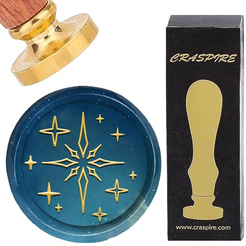 craspire Stern-Wachs-Siegelstempel, Vierzackige Sterne, Vintage-Siegelwachs-Stempel, Retro, 30 mm, Abnehmbarer Goldmessingkopf Mit Palisandergriff, Für Hochzeitseinladungen, Umschläge, Weinpakete