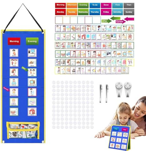 Goowafur Visueller Stundenplan für Kinder, Visueller Stundenplan für Kinder - Taschendiagramm für Haus- und Schulaufgaben, Planungstafel-Kalenderdiagramm, Morgen-Schlafenszeit-Routinediagramm