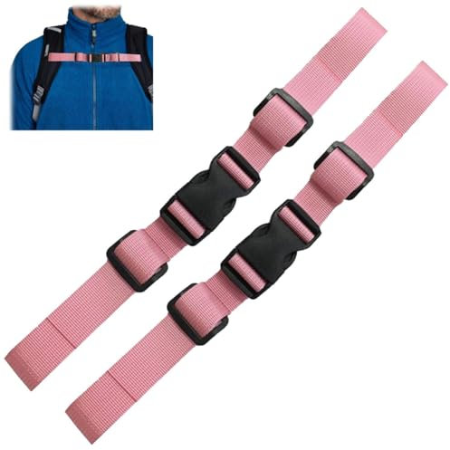 Bamyli 2 Pcs Backpack Chest Strap,Adjustable Backpack Strap Heavy Duty Chest Belt Harness with Quick Release Buckle for for Kids and Adults Outdoor Hiking,Jogging,Biking(Pink)