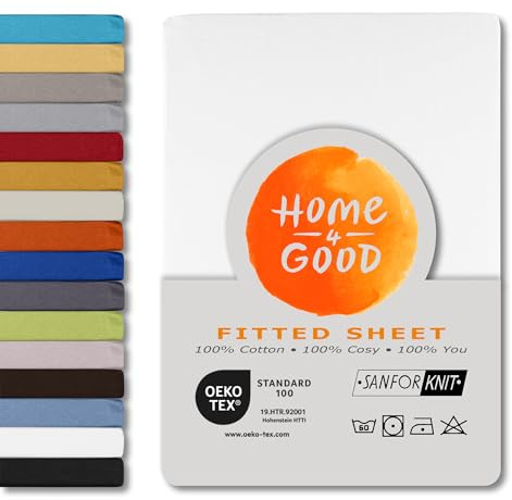 home4good Spannbettlaken 200x220cm – Jersey-Spannbetttuch aus 100 % Baumwolle – Oeko-TEX 100 Zertifiziert – bügelfrei, elastisch & atmungsaktiv – für 15–25 cm Matratzenhöhe - Weiß