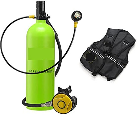 DIKAMAN Mini Bouteille de plongée, Recycleur De Plongée sous-Marine 2L Équipement De Plongée sous-Marine Portable pour l'exploration sous-Marine et Le Sauvetage(Blackhead in Green Bottle)