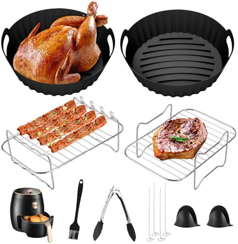 Accesorios para Freidora de Aire Caliente, 12 PCS Redondo Accesorios para Freidora de Aire Molde Silicona Set, Forro Freidora Aire Caliente, Air Fryer Accessories para Ninja Foodi Max, Tefal, COSORI
