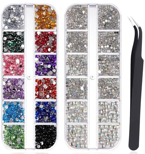 ZUWIJEQ 2400 Pcs Cristal Strass Diamant Deco Bijoux Ongles pour Nail Art, Cristal Mix Tailles cristaux Effacer, Visage Maquillage DIY Jewel Charms - Multicolore