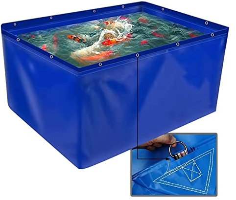 Teichfolie aus Segeltuch für landwirtschaftliche Zuchtfische, 0,45 mm Würfel-Teichfolie für Salzwasserfische, temporärer Wasserspeichertank für Gartenterrasse (Farbe: Blau, Größe: 1 x 1 x 1 m)