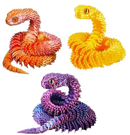 3D gedruckte Tiere Set (11 Zoll, 3er-Pack) – Flexibles Zappelspielzeug mit Gelenken in Schlangenform für Autismus/ADHS (lila, rot, Gold)