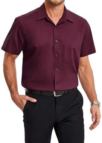 HISDERN Mens Short Sleeve Dress Shirts Bamboo Fiber Anti-Wrinkle Shirt Casual Business Button Down Shirt with Pocket