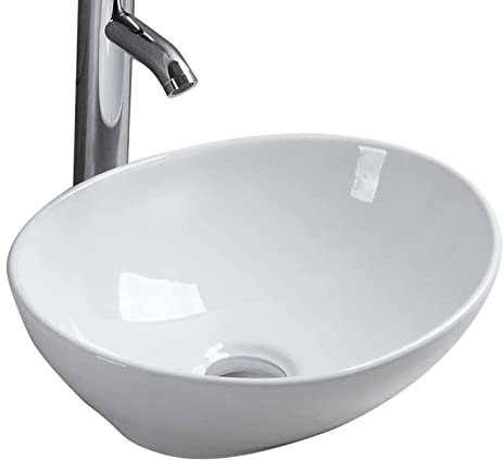 Oval Bathroom Sink Countertop, Ceramic Cloakroom Vanities Hand Wash Counter Top, Bathroom Vessels Basin Small Bowl White 410×340×150mm