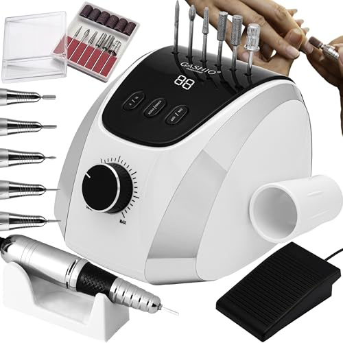 GASHIO® Nagelfräser für Gelnägel | Nail Drill 65W | Elektrische Nagelfeile | Maniküre Pediküre Set Elektrisch | Nagelfräser mit Kabel | Nagelfräser mit fußpedal | Nagelmaschine für nägel | 35,000u/MIN