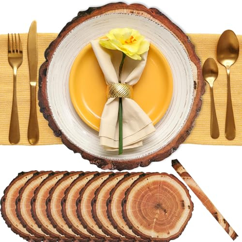 120 Pcs 11.8 inch Wooden Slice Paper Placemats Rustic Round Wooden Chargers for Family Dinner Birthday Wedding Vintage Country Theme Party
