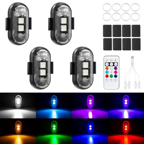 Drone Strobe Light,4 Pezzi Luci Stroboscopiche Drone LED,Luce Flash Telecomando,Luce Stroboscopica a LED Senza Fili,Luci LED Anticollisione,per Barca RC,Drone