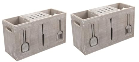 Ipetboom 2piezas Organizador De Cubiertos De Vintage Para Cocina Caja De Almacenamiento Compartimentos Para Utensilios La Encimera Diseño Rústico y