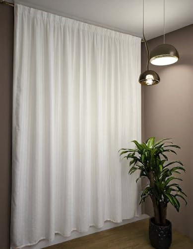Cortinas con cinta fruncidora para riel, tejido jacquard blanco filtrante privacidad, panel tensado de 280 cm de ancho, compatible con rieles de 140-170 cm, altura de 180 a 280 cm - 280 x 210 cm