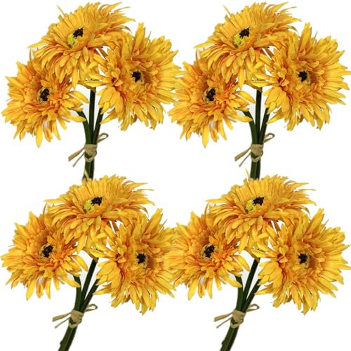 Künstliche Gerbera-Gänseblümchen, Vintage-Seide, künstliche Gänseblümchen, fühlt sich echt an, PU-Stiele, realistische Wildblumen, Blumenstrauß für drinnen und draußen, Hochzeit, Party