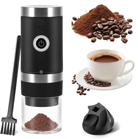 Electric Coffee Bean Grinder, Portable Black Burr Coffee Grinders, Auto Off Coffee Grinder Electric with Cleaning Brush, USB Rechargeable Electric Coffee Grinders for Single Servings