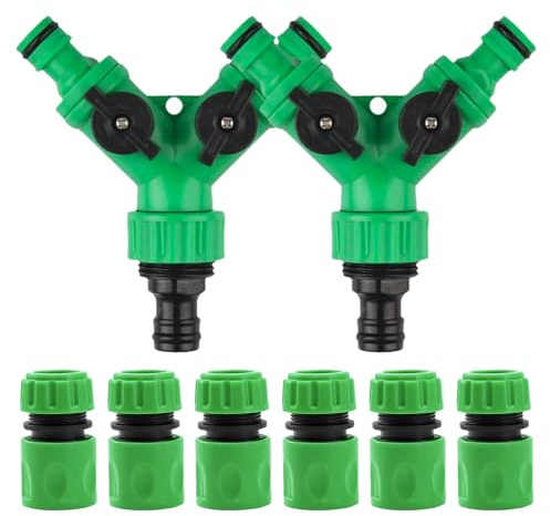 2 Stück 3/4 Zoll 2 Wege Verteiler Wasser,mit Absperrventil Schlauchverbinder Satz,Garten Hose Splitter,6 Stück 1/2 Zoll Gartenschlauch Verbinder,für Garten,Bewässerung,Waschen,Gartenbau,Blumenanbau