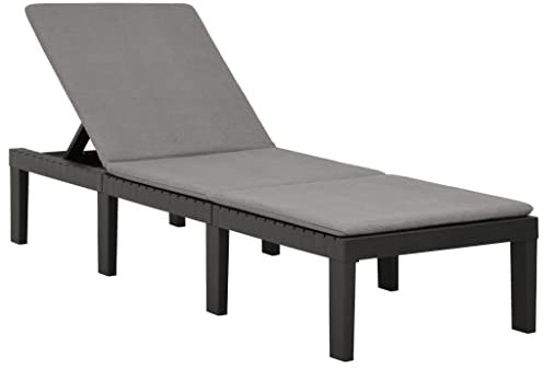 Myheimly Sonnenliege mit Auflage Verstellbare Rückenlehne Gartenliege Liege Relaxliege Gartenmöbel Strandliege Freizeitliege Saunaliege Kunststoff Anthrazit
