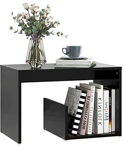 HYSJDMNC Tavolo da fine a Forma di C, Tavolo Laterale per Divano e Letto, tavolino Laterale per Piccoli spazi, Soggiorno, Camera da Letto, Tavolo da spuntino Rustico 59x36 cm (Nero) YYuan