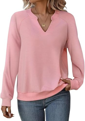 Cuptacc Sudaderas Mujer Casual Cuello V Otoño Cómodo Manga Larga Sueter | Elegante,Sin Capucha,Cuello en V,Moda,Básicas,Manga Larga,Clásica,Chic,Primavera