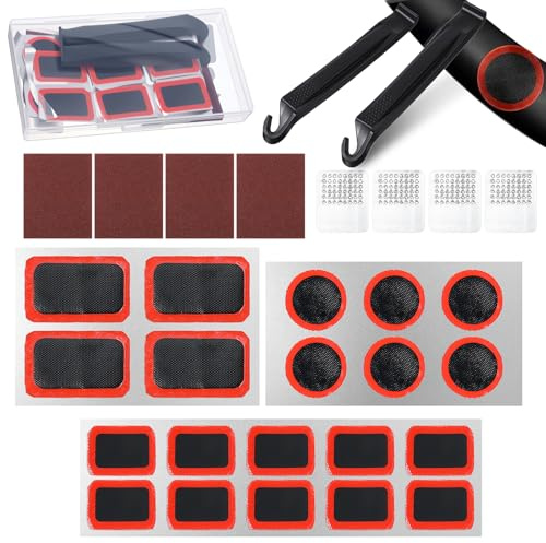 Hpmjz 30 PCS Patches Portable Case Tube Rubber Patch Kit Bike Tire Repair Kit with 20 PCS Vulcanizing Bicycle Inner Tube Tire Metal Rasp Puncture Patch for Motorcycle MTB Road Mountain Bicycle