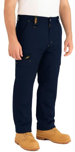 IBEX TR5 Men’s Cargo Work Trousers with Knee Pad Pockets - Heavy Duty Builder Pants with Multi-Pocket, Elastic Waist, Twin Belt Loops & YKK Zip - Durable Workwear Combat Trousers Black/Navy (28W-52W)