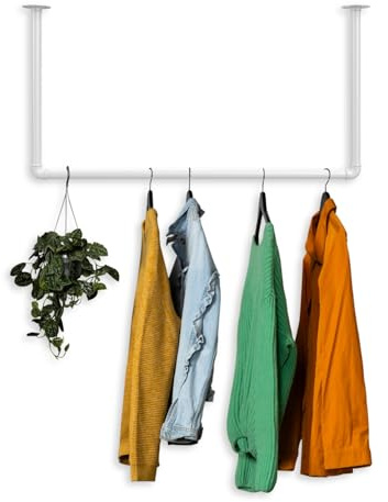 RSR Hangers Kleiderstange Garderobe Industrie Design für Decke weiß | Breite 100 cm x Höhe 30 cm | Deckengarderobe | Garderobenstange | Deckenmontage | Schlafzimmer | Flur | Kratz-, Stoß-& Schlagfest