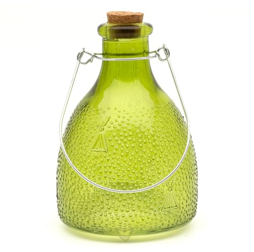 CKB LTD Small Wasp Trap Catcher - Coloured Glass Honey Pot Bottle Design with Metal Hanger Traditional Attractive Hanging For Insect Indoor Outdoor Garden Pest Control (Green)