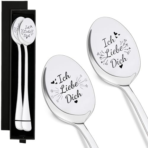 2 Stück Ich liebe dich Löffel Set - Ich liebe dich Geschenke für Männer & I love you Kaffeelöffel, perfektes Jahrestag Geschenk für sie. Romantische Löffelliebe im Geschenkkarton