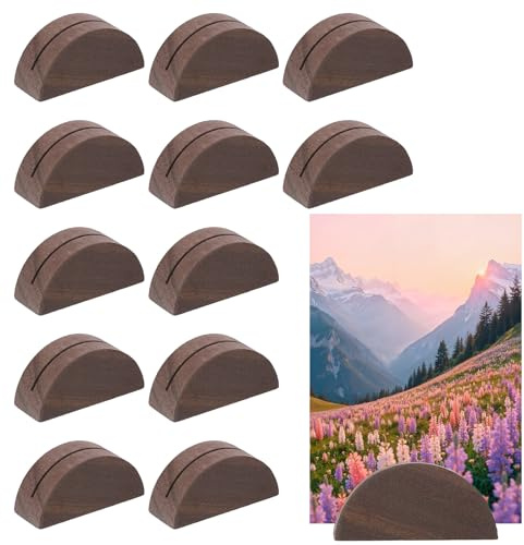 Classicseali 12pcs Wooden Card Holder, Wooden Table Card Holder, Semicircular Design Placecard Holders for Table, 1.6In Wood Cards Holders, Cards Stand for Retail Shop Wedding Party Events Decoration