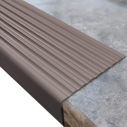 39/47 Self-Adhesive Anti-Slip Stair Nosing for Indoor Outdoor, 1 5/8×3/4 L-Shaped Grooved Aluminium Staircase Step Tread Edge Trim for Laminate Tile(Rose Gold,4x2x100cm)