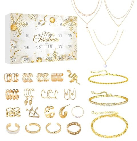 Schmuck Adventskalender Frauen 2025 Mit 24 Überraschungen, Halskette Armband Ohrringe Set Als Weihnachtskalender Geschenk Für Frauen Mädchen