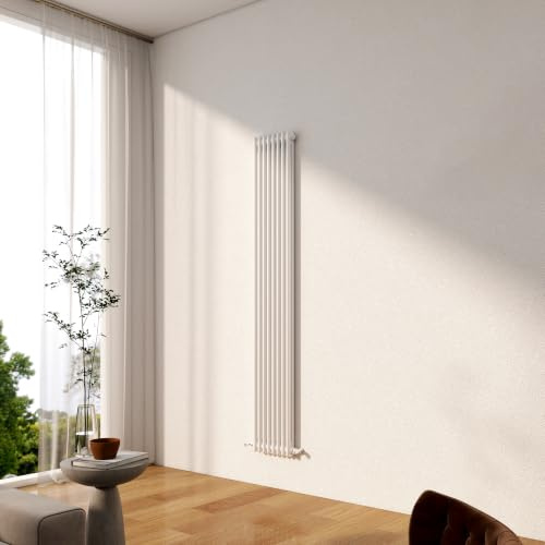 Traditional 2 Column Cast Iron Radiator, 1800x380mm Gloss White | Vertical Designer Radiator Wall Mounted Central Heating, Durable Cast Iron Rads for Bedroom, Living Room & Hallway