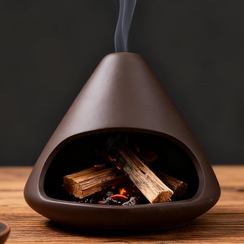 Palo Santo Porta, Mini Bruciatore d’Incenso in Ceramica con Camino Ciotola Bruciatore per Bastoncini Salvia Coni o Candela Zongzi Vaso in Argilla per Purificazione Yoga Meditazione Decor Casa