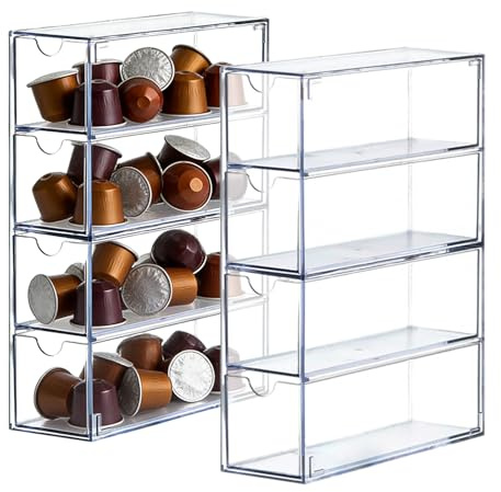 Caja de almacenamiento para cápsulas de café con 4 cajones de acrílico transparente, cajón de almacenamiento para cápsulas de café, soporte para cápsulas de café de cocina y soporte para paquetes de