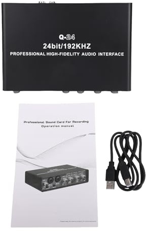 POENVFPO USB-Audioschnittstelle, 2-Kanal-XLR-TRS-Aufnahme-Soundkarte mit 48-V-Phantomspeisung für Gitarrenmikrofon-Podcast-Streaming, 24-Bit-192-kHz-Studioqualität
