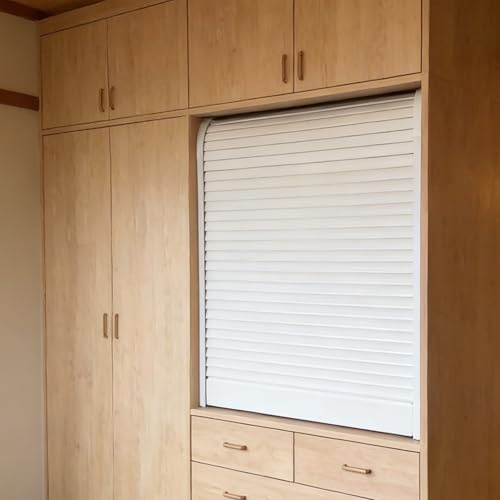 Kit de porte à lamelles, volet roulant, Kit de porte tambour rétractable DIY avec rails et poignée personnalisable, plusieurs tailles(30x24in/76x61cm)