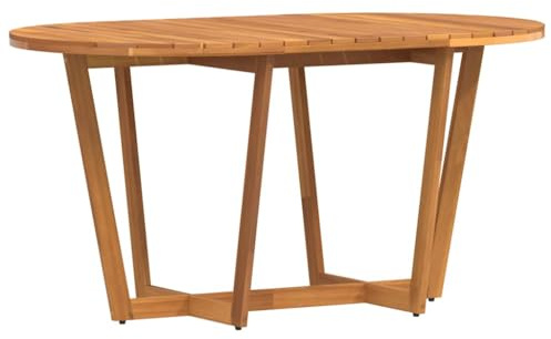 QZZCED Garten-Esstisch Oval 150x90x75 cm Massivholz Akazie mit Lamellentischplatte und Kreuzbeinfuß für Terrassen und Gärten