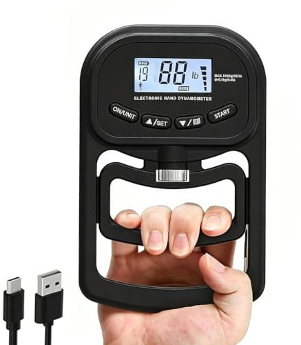 Appareil de musculation manuel numérique 180 kg - Entraîneur de force de préhension 50-60 lb avec anneaux en silicone - Dynamomètre manuel électronique réglable - Testeur de force de préhension pour
