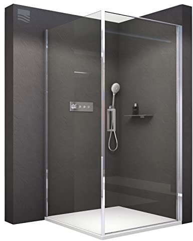 BERNSTEIN Cabina de ducha 80 x 80 x 195 cm Vidrio ESG Ducha EX416S con Nano, Ducha de esquina con mecanismo de elevación y giro para un montaje flexible de la puerta giratoria