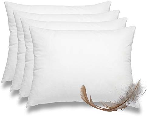 wometo Juego de 4 almohadas de plumas, 100 % plumas, 30 x 50 – 330 g, con certificación Oeko-Tex, funda de algodón, color blanco/interior, relleno/almohada pequeña (4 unidades)