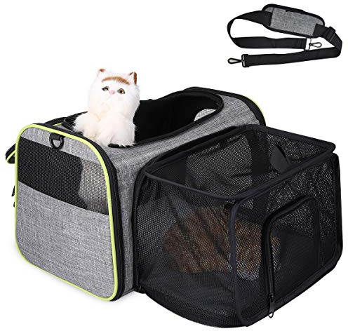 TAMOWA Transportbox Katze Transportbox Hund Faltbare Hundetragetasche, Faltbare Katzentragetasche mit Schultergurt, Transporttasche von Haustiere Hund & Katze im Auto oder in der Flugzeug, Grau