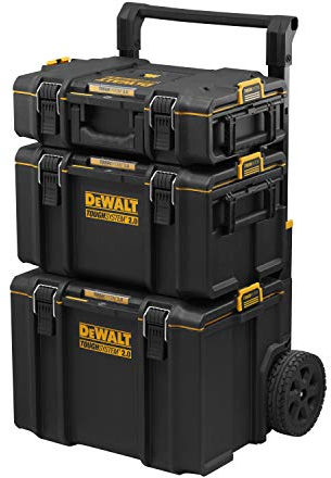DEWALT DWST83402-1 - TOUGH SYSTEM TOWER - Kit composto da DS450 Vasca con ruote + DS300 Cassetta portautensili con vaschetta amovibile + DS150 Cassetta Organizer portaminuterie