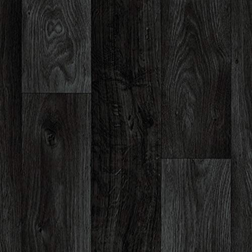 247Floors Wood Plank Effect Magic Vinyl Flooring 2.8mm Realistic Foam Backed Slip Resistant Lino (3m x 3m / 9ft 10 x 9ft 10, Black Planks)