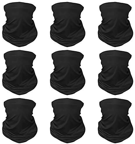 9 Pieces Sun UV Protection Face Mask Cooling Neck Gaiter Balaclava Bandana Scarf (9 Pack(Black))