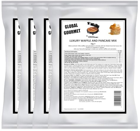 Global Gourmet Luxury Belgian Style Waffle & Pancake Mix 4 x 1KG Complete Ready Mix – for Belgian & Liege Waffles Quick & Delicious Value Size