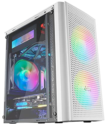 Mars Gaming MC300, Boîtier PC Gaming Compact MicroATX/Mini-ITX, 3X Ventilateurs 120mm FRGB, Panneau Avant Total-Mesh, Verre Trempé, Blanc