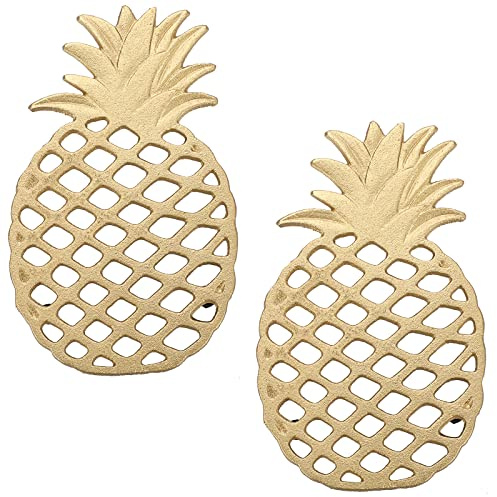 SUMTree 2Pcs Gold Pineapple Cast Iron Trivet Hot Pot Pads with Rubber Feet | Heavy Duty Metal Trivet Heat-insulation Hot Pot Mats for Hot Dishes, Pots, Pans, for Rustic Kitchen Dining Table Countertop