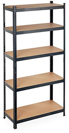 Relaxdays Schwerlastregal, Traglast 875 kg, 5 Ebenen, zum Stecken, Keller, Garage, Stahl, HBT: 180 x 90 x 40 cm, schwarz | Keller, Garage, Stahl, HBT: 180 x 90 x 40 cm